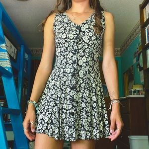 Boho floral button up flowy mini dress